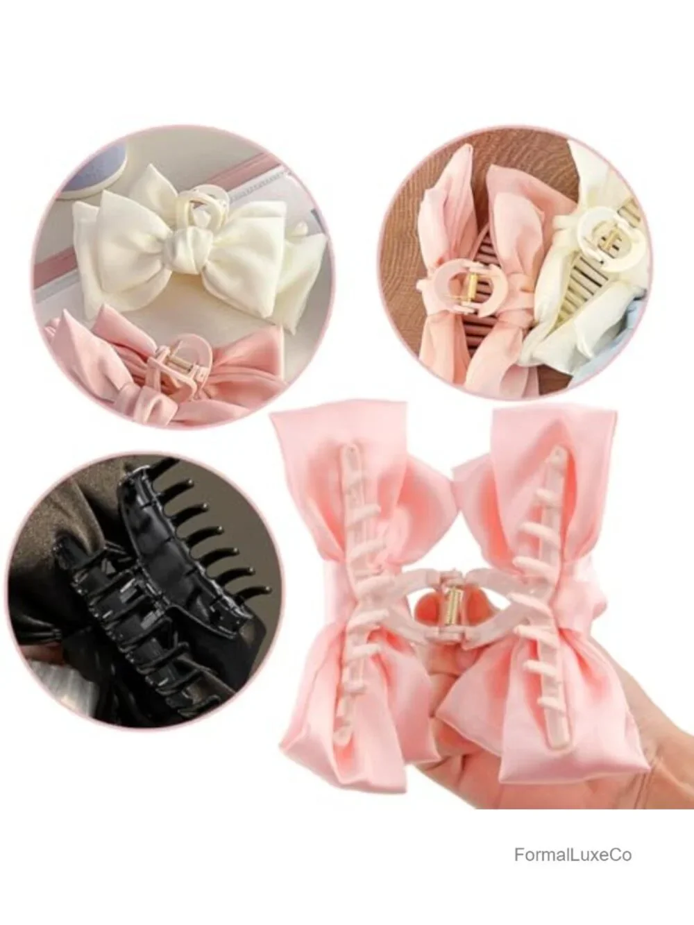 Satin Bow Hair Claw Clips 3 PCS Large 5.9